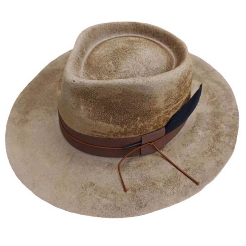 Sombrero fieltro elegante para hombre y mujer, sombrero lana para fiesta con cinturón, disfraz juego rol, sombrero