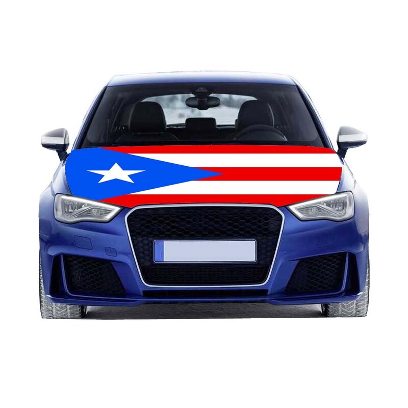 Puerto Rico Flags Car Hood Cover 3.3X5FT/6X7FT100% Polyester Elastic Fabrics Can be Washed Suitable for Large SUV and Pickup