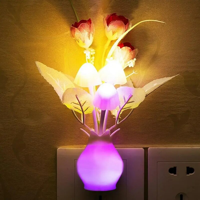 Veilleuse LED à Fleurs Colorées avec Capteur d'Atmosphères, Luminaire Décoratif d'Nik, Idéal pour une Chambre à Coucher ou un Barrage, Prise EU/US