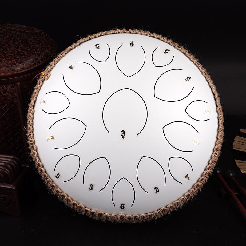 Factory offer the big size design 14 inch (35 cm) 15 tongue white hank drum D key balmy drum steel tongue drum
