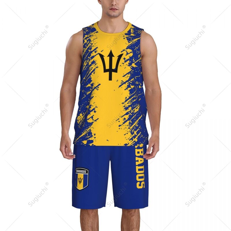 Zespół flaga Barbados koszulka koszykarska zestaw koszuli i spodni bez rękawów nazwa własna dla mężczyzn