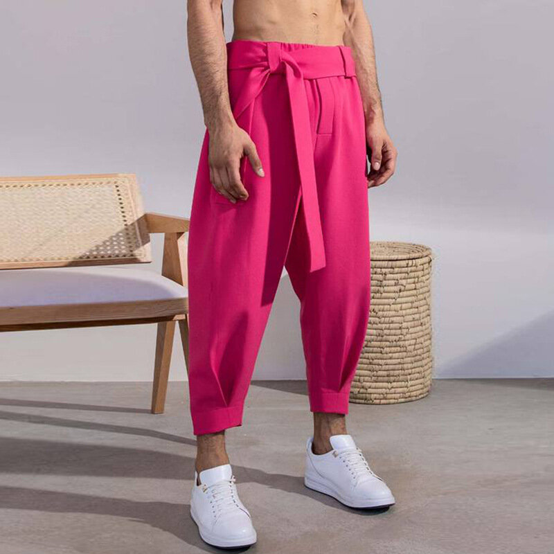 2022 men's solid color design, European and American autumn and winter new men's versatile cropped pants, legged casual pants