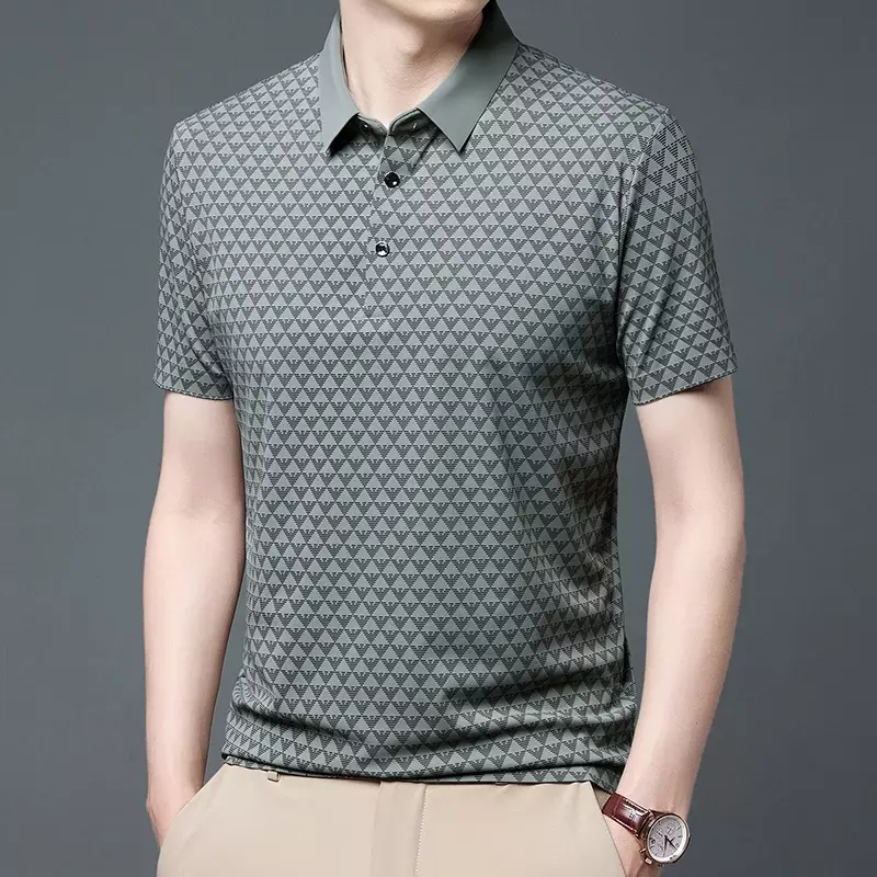 Camiseta casual de lapela masculina, fina e slim fit, boa qualidade figura polo, tops de negócios respirável e macio, verão, novo