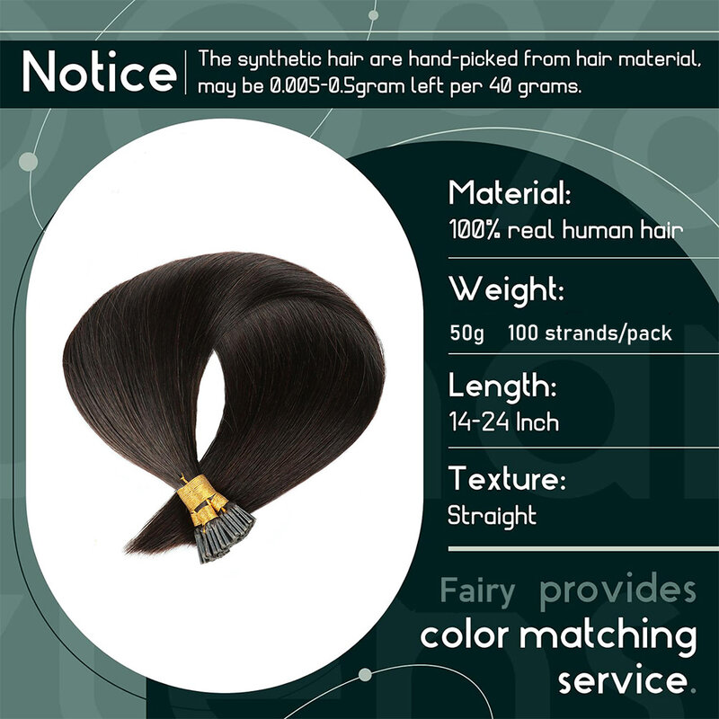 I Tip Hair Extensions cheratina Natural Real Human Hair Extensions Fushion Remy Hair 14 "-24" Natural Black # 1B 100 fili/confezione 50g