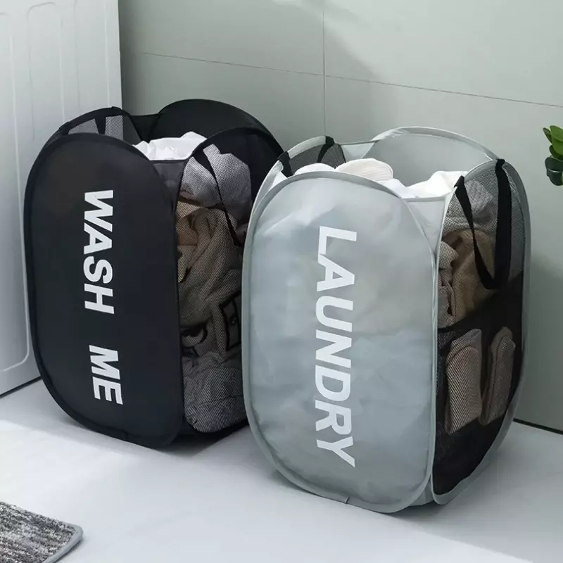Durable Folding Simple Laundry Basket Large Washable Clothes Toy Storage Organizer Fashion Mesh Breathable Bathroom Accessories