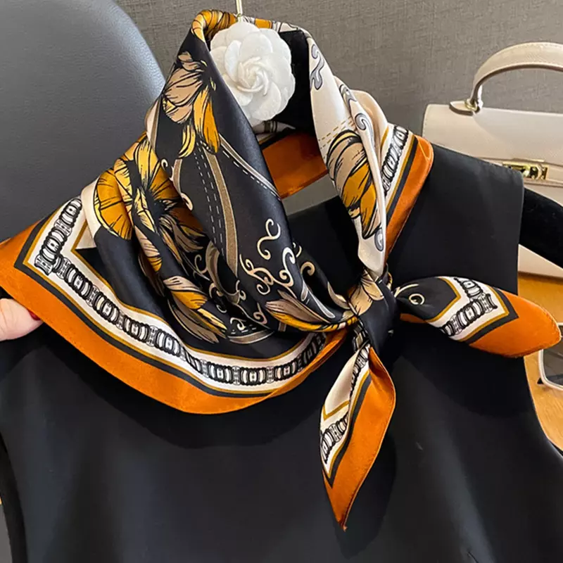2024 chustka w stylu cztery pory roku kobiety nowy 70X70CM szaliki plażowe luksusowy krem do opalania jedwabny hidżab popularny Design kwadratowa chusta na głowę