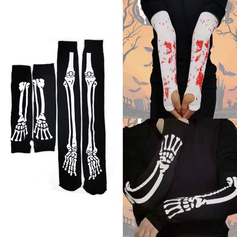 Meias femininas com estampa de esqueleto para festa de Halloween Tubo longo acima do joelho meias coxa