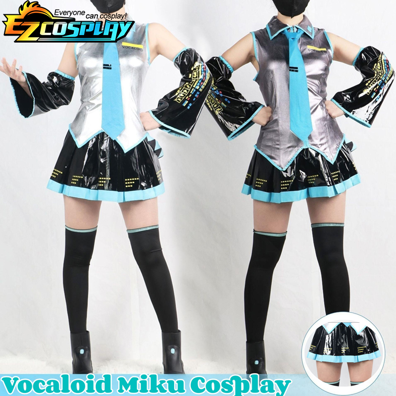Vocaloid disfraz de peluca Miku para mujer, vestido Midi japonés para principiantes, conjuntos completos para Halloween