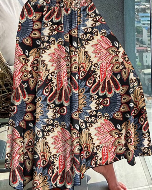 Châle taille haute à imprimé de fleurs tribales rétro pour filles, pantalon décontracté à jambes larges, belle tenue de rue Y2K, nouveau, 2024