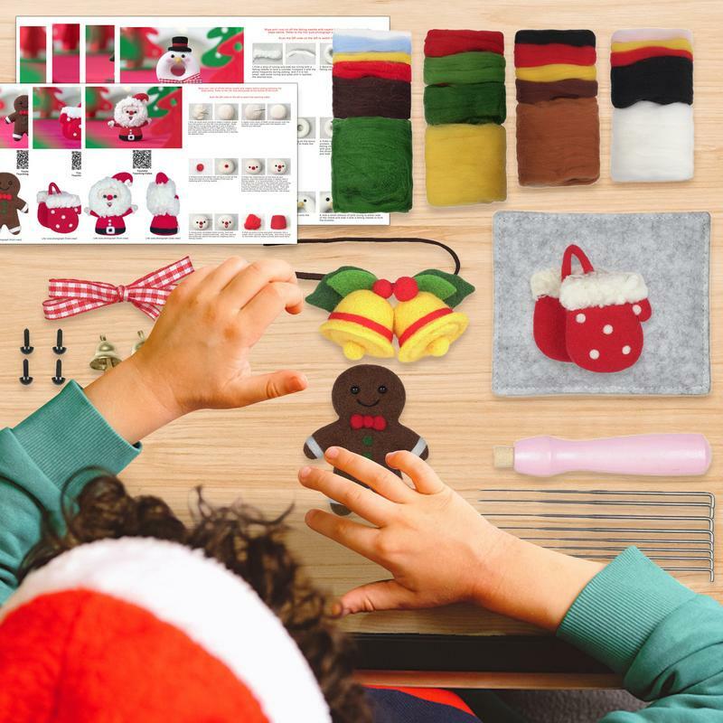 初心者と子供のためのニードルフェッティングキット、DIYウールアート、ポケキング素材、手作りのおもちゃ、クリスマススターターキット