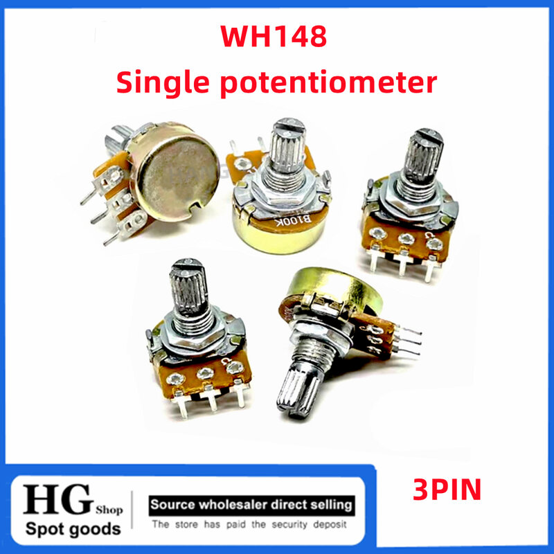 5 buah/lot potensiometer tunggal WH148 resistensi dapat disesuaikan B1K 2K 5K10K 20K 50K 100K 250K 1M Ohm 3PIN 15mm 20mm potensiomete