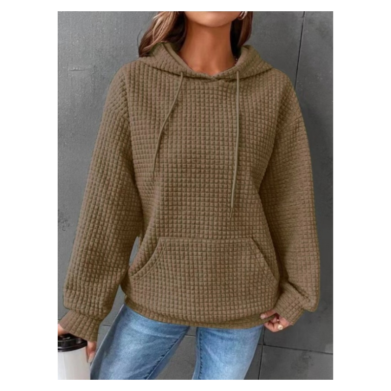 Waffle Drawstring Hoodie 2023 Autumn/Winter New Sweater Loose Casual Fashion Long Sleeve Women's Top B0021