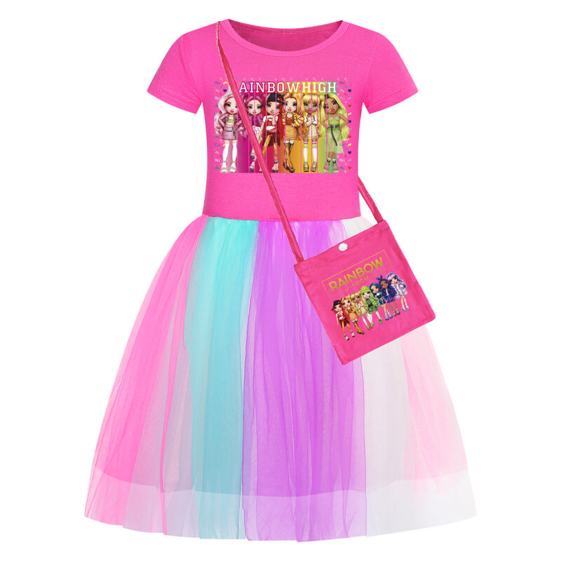 Nuovo vestito alto arcobaleno neonate maniche corte abiti Casual bambini compleanno festa di nozze abiti bambini abiti di Halloween