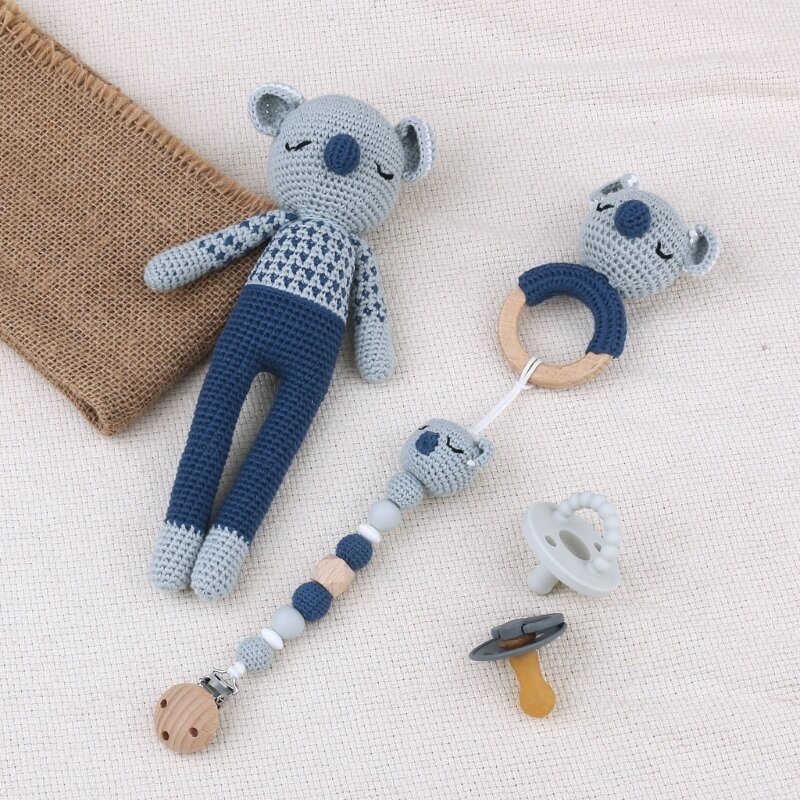 3 個幼児かぎ針編み人形おしゃぶりクリップガラガラおしゃぶりおもちゃ新生児シャワーギフト