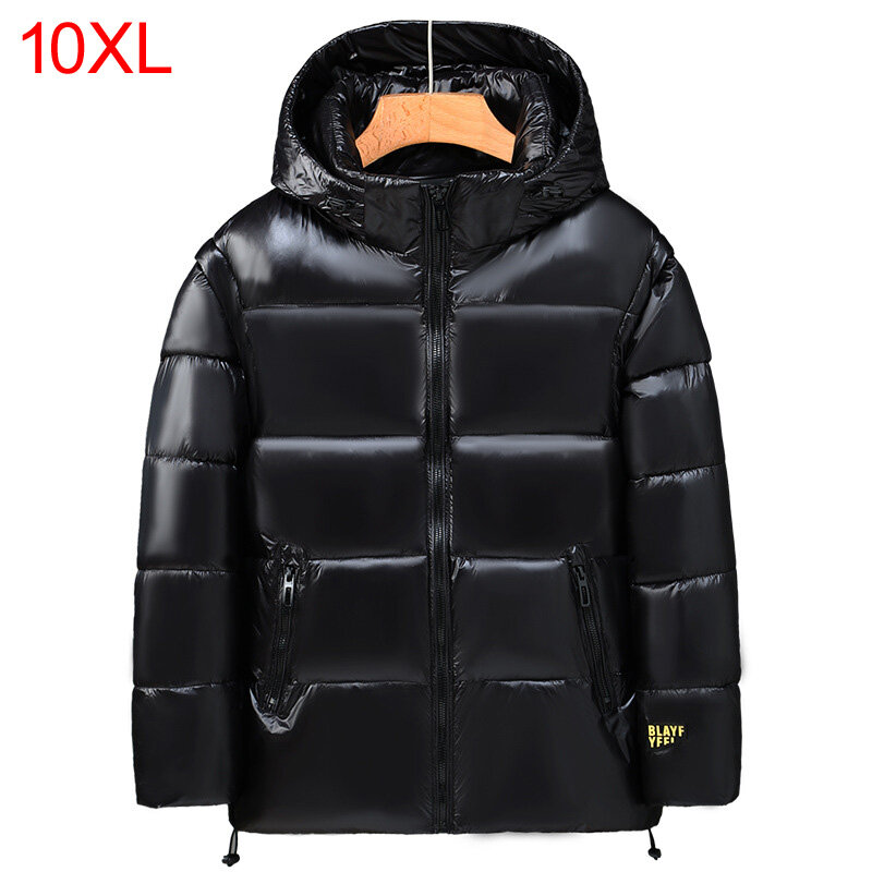 Mantel bertudung ukuran Plus, mantel katun tebal tahan air dengan tudung, mode musim dingin pria gemuk hangat dan longgar 150kg 10XL 9XL