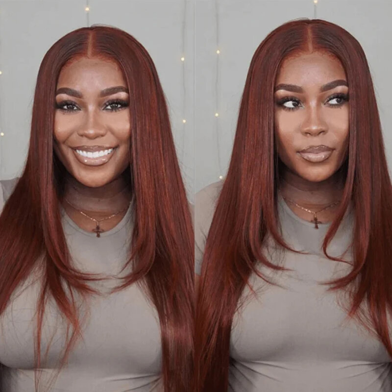 Reddish Brown HD Lace Front Wig Human Hair Straight Colored Human Hair Wigs 180% Full Density Copper Red Lace Frontal Wig