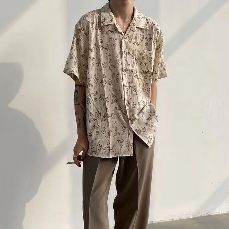 Japan Męskie koszule plażowe Vintage Quick Dry Ice Silk Hip Hop Summer Clothes Shirts Tops Men Fashion Harajuku Tops Streetwear