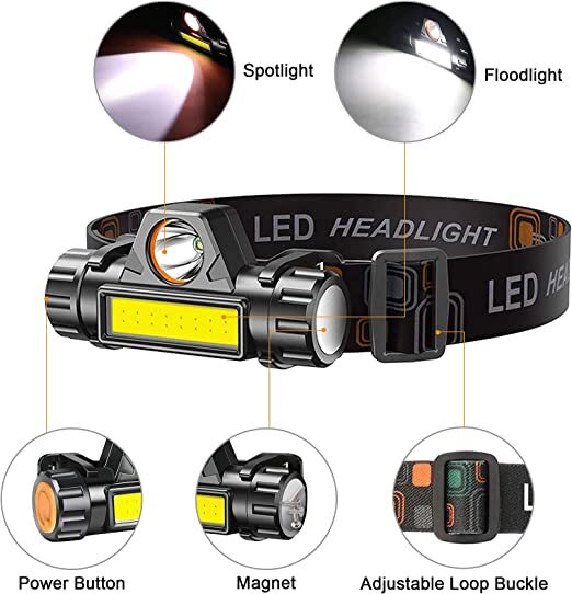 Potente faro delantero LED COB, Mini faro impermeable, lámpara de cabeza ligera para Camping, senderismo y Pesca