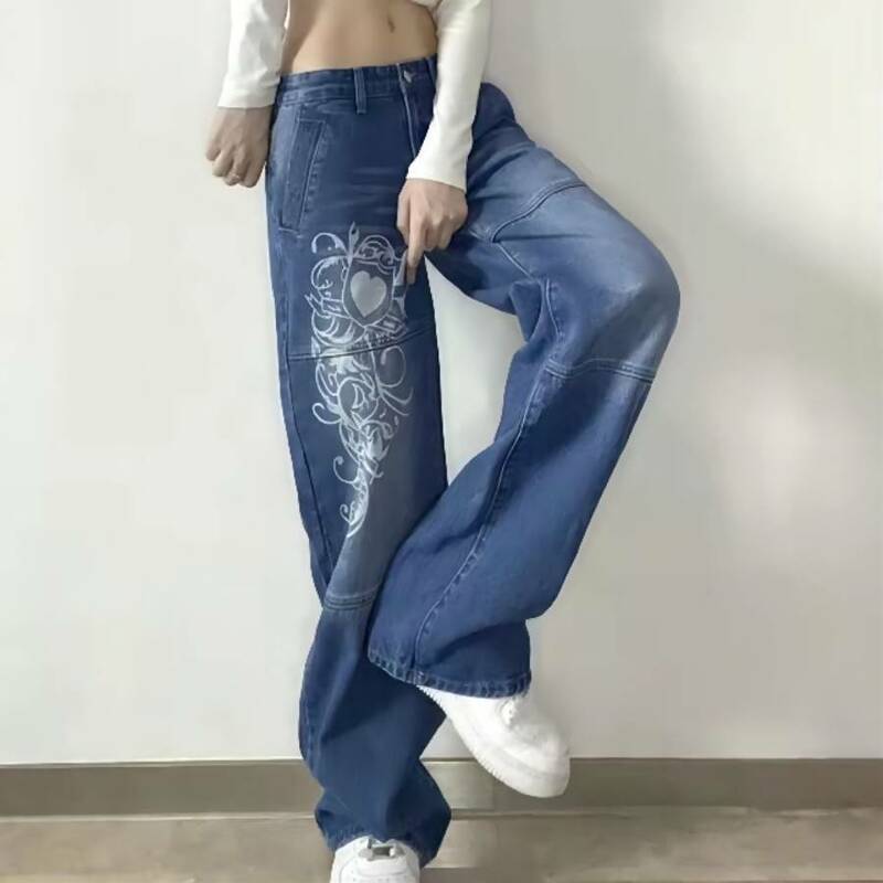 Брюки-карго женские с низкой талией, винтажные штаны в стиле Харадзюку, эстетичные джинсы в стиле инди, с карманами, уличная одежда в Корейском стиле, ретро, Y2K