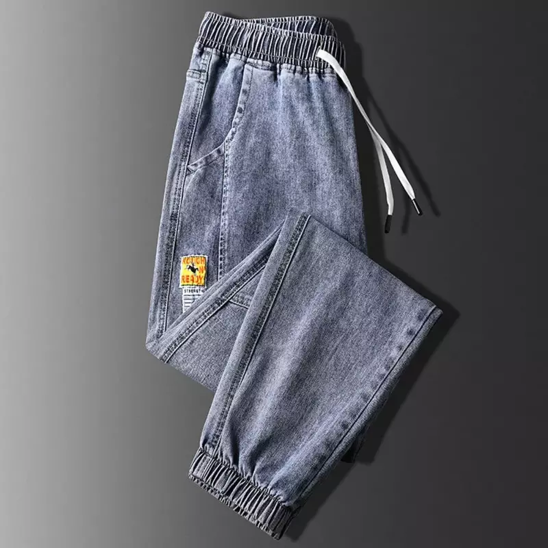 Jeans solto na moda masculina, casual para trabalho, calças Harlan, moda nova streetwear, para amarrar os pés, primavera e outono, 2024 S