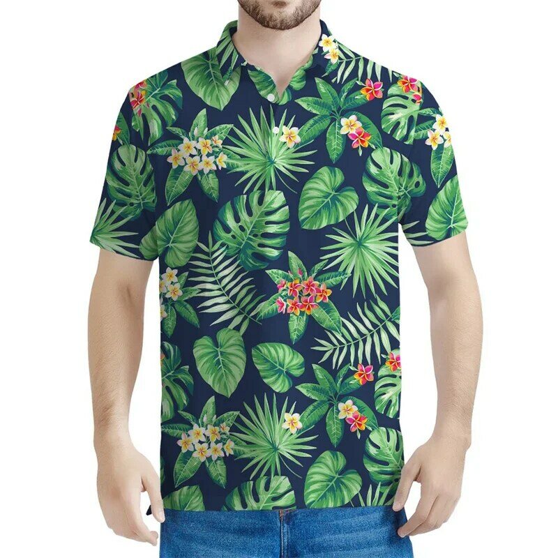 Blossom Tropical Leaves Pattern Polo Shirt Men 3D Printed Hawaiian T-shirt Summer Streetwear Short Sleeve Tops Lapel Tee Shirts