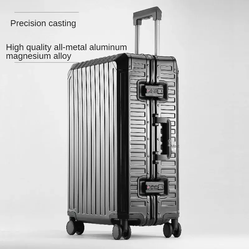 모든 알루미늄 마그네슘 합금 유명 수하물 알루미늄 여행 가방, 금속 트롤리 케이스, 범용 휠 암호 탑승 가방