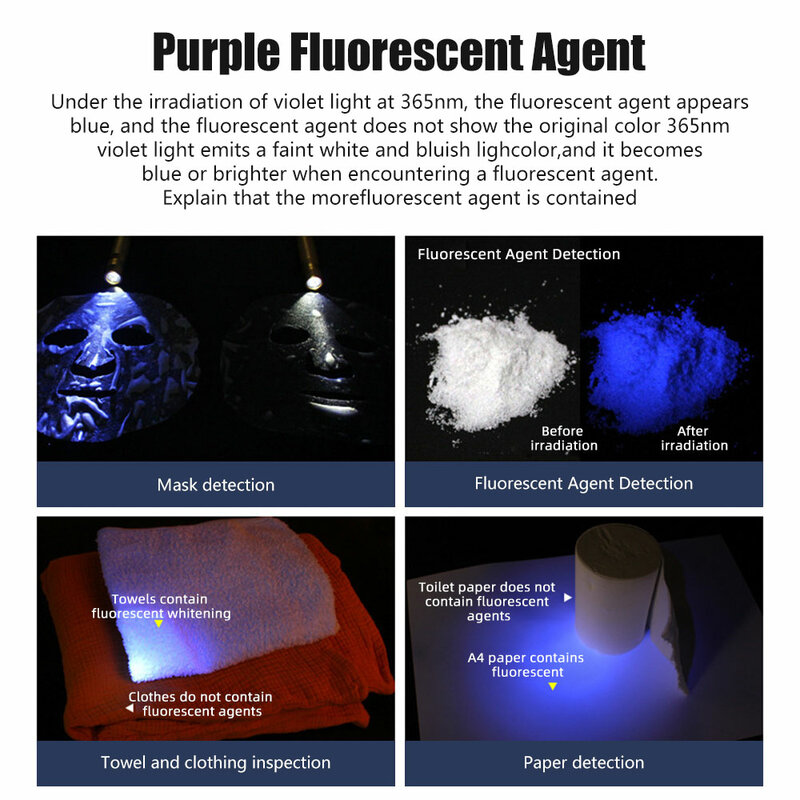 Senter identifikasi giok ahli, 6LED putih/kuning/merah/biru/365nm/395nm Senter UV perhiasan permata Ultraviolet detektor Amber