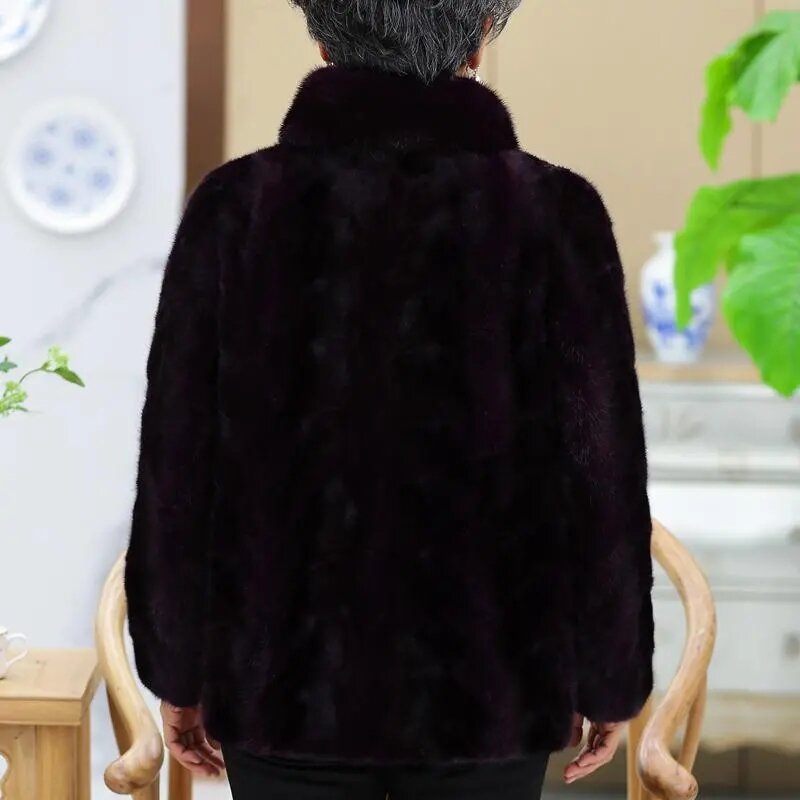 Abrigo de lana de terciopelo de visón de imitación de gama alta para madre de mediana edad, abrigo cálido grueso, chaqueta de piel de invierno para abuela suave, moda