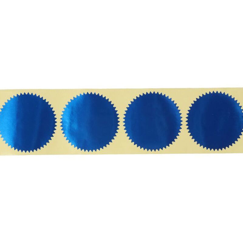 Gravação azul borda serrilhada adesivos, papel de etiqueta, redondo, armazém inventário, 2 Polegada, 500pcs