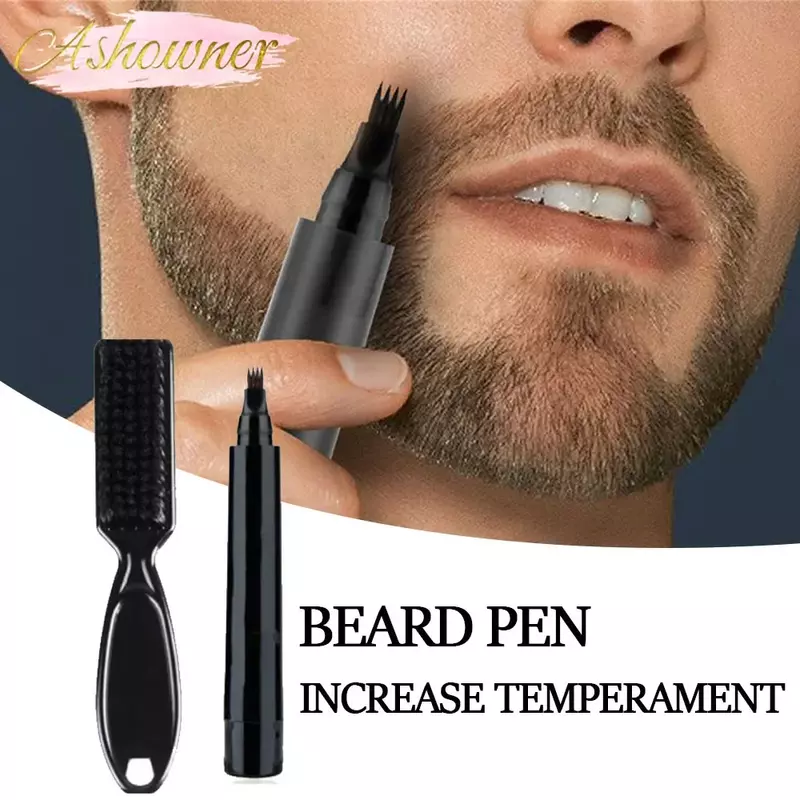 Waterproof Beard Pen Beard Filler Pencil And Brush Beard Enhancer Lasting Repair Moustache Coloring Shaping Tools Hair Pencil