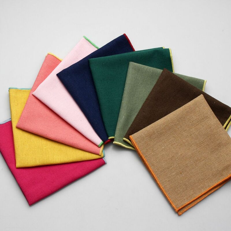 23CM Solid Color Cotton Handkerchiefs Woven Pocket Square Mens Peach Pink Green Casual Square Pockets Handkerchief Towels Gift