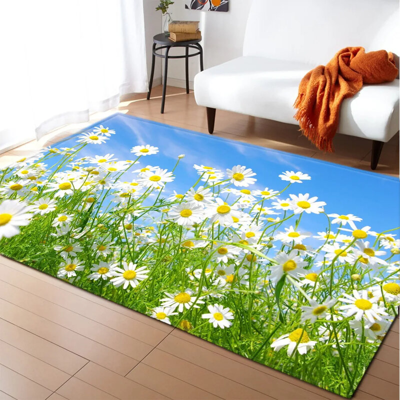 3D Print Botanical Flower Carpet Natural Scenery Floor Mat Sunlight Landscape Home Entrance Doormat Living Room Rug Bathroom Mat
