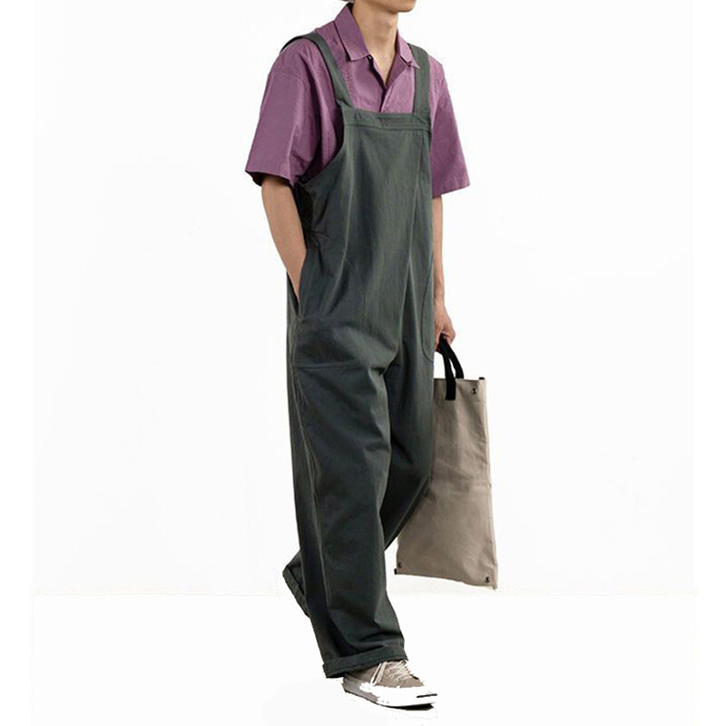 Streetwear Jumpsuit Men Rompers Loose Trousers Cargo Japanese Style Men Solid Oversize Fashion Casual Overall Work