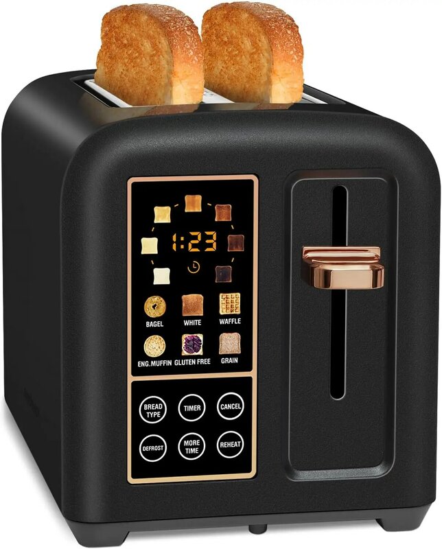 Тостер SEEDEEM на 2 ломтика, тостер из нержавеющей стали с ЖК-дисплеем и сенсорной кнопкой, скорость нагрева на 50%, тостер с широкими слотами на 1,4 дюйма