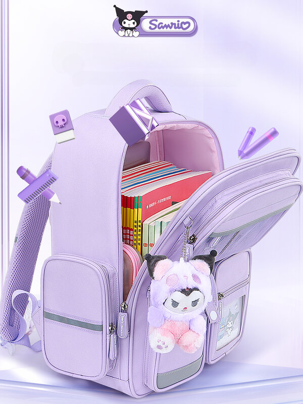 Sanrio Schoolbag Primary School Girls Kuromi Children Burden Reduction Nylon Waterproof Backpack kawaii school backpack