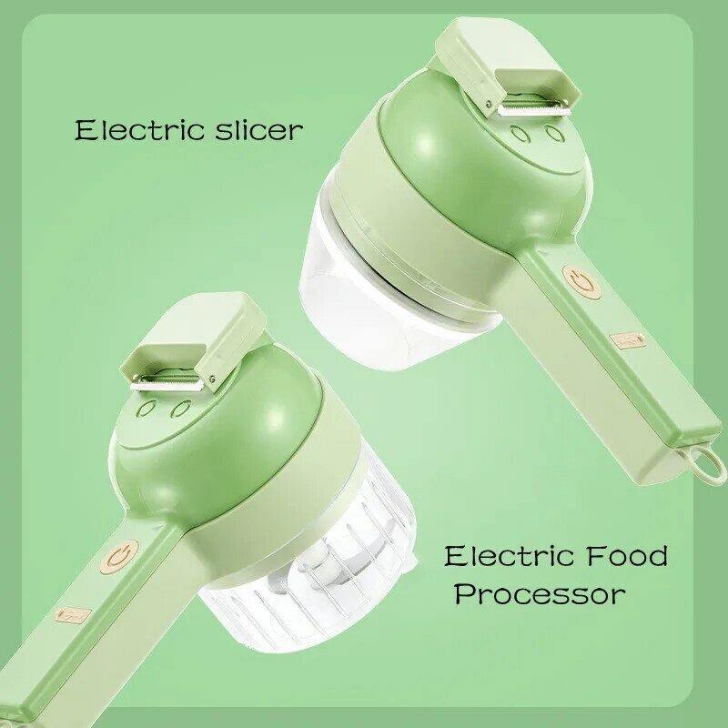 4In1 الكهربائية قطاعة الخضراوات مجموعة يده اللاسلكية الكهربائية الثوم الهريس أداة تقطيع الطعام آلة ترقيق اللحوم الغذاء قشر شريحة