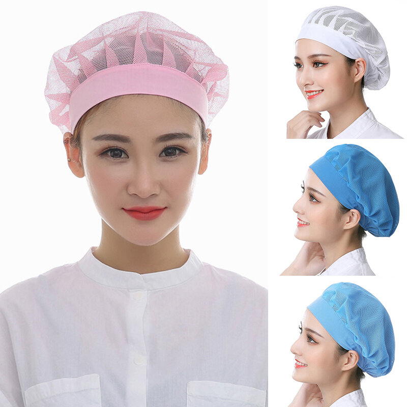 Topi kerja elastis bersirkulasi untuk pria wanita, topi pelindung kerja koki, topi kerja pabrik, penutup rambut untuk bengkel