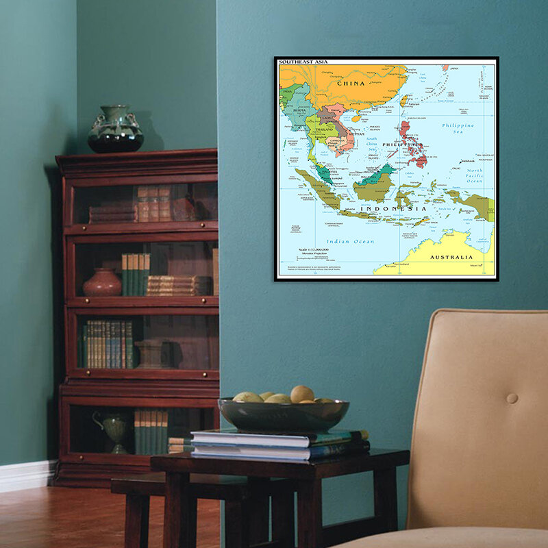 60*60cm mapa azji południowo-wschodniej w języku angielskim dekoracja ściany plakat włóknina płótno malarstwo Unframed drukuj wystrój salonu domu
