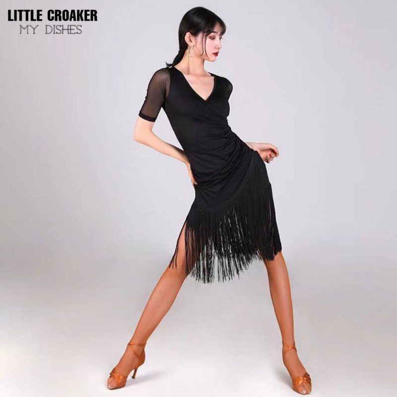 فستان مثير للرقص اللاتينية ملابس مُزينة بالشرّابة فستان للحفلات الراقصة التانغو الحديث ملابس رامبا للأداء الراقص للنساء