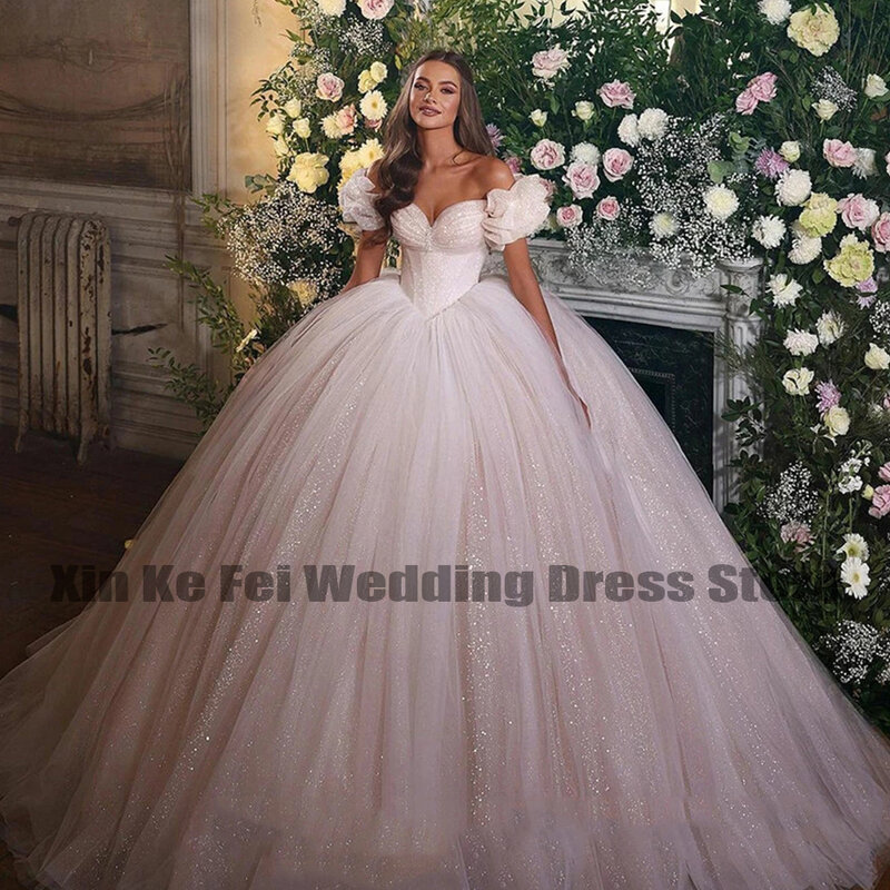 2023 럭셔리 보헤미안 공주 웨딩 드레스, 반짝이는 여성용 섹시한 연인, A 라인 얇은 명주 그물 신부 가운