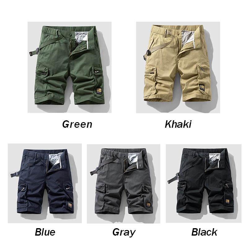 Pantalones cortos de algodón para hombre, Bermudas informales con múltiples bolsillos, a la moda, para verano