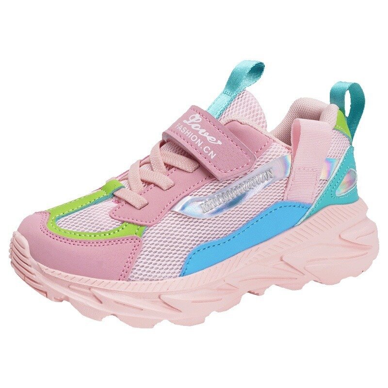 Zapatillas de correr informales para niñas, zapatos transpirables de montañismo, color rosa, 2024