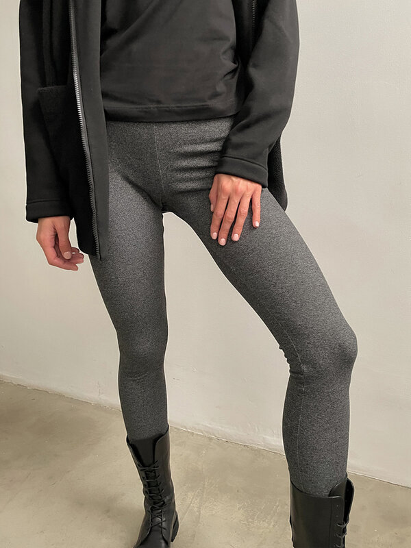 Perneiras femininas de lã fina Capri stretch cintura alta, calças justas de algodão macio, cinza, novo, outono, 2024