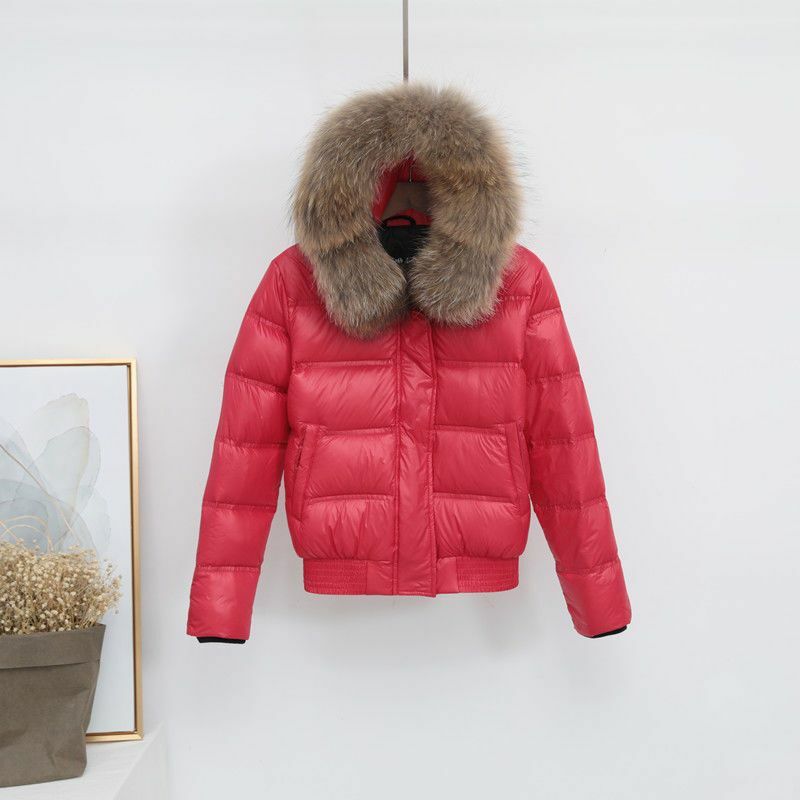 Модная осенне-зимняя новая пуховая куртка для женщин, повседневная короткая облегающая куртка с капюшоном и большим меховым воротником для женщин, 2023