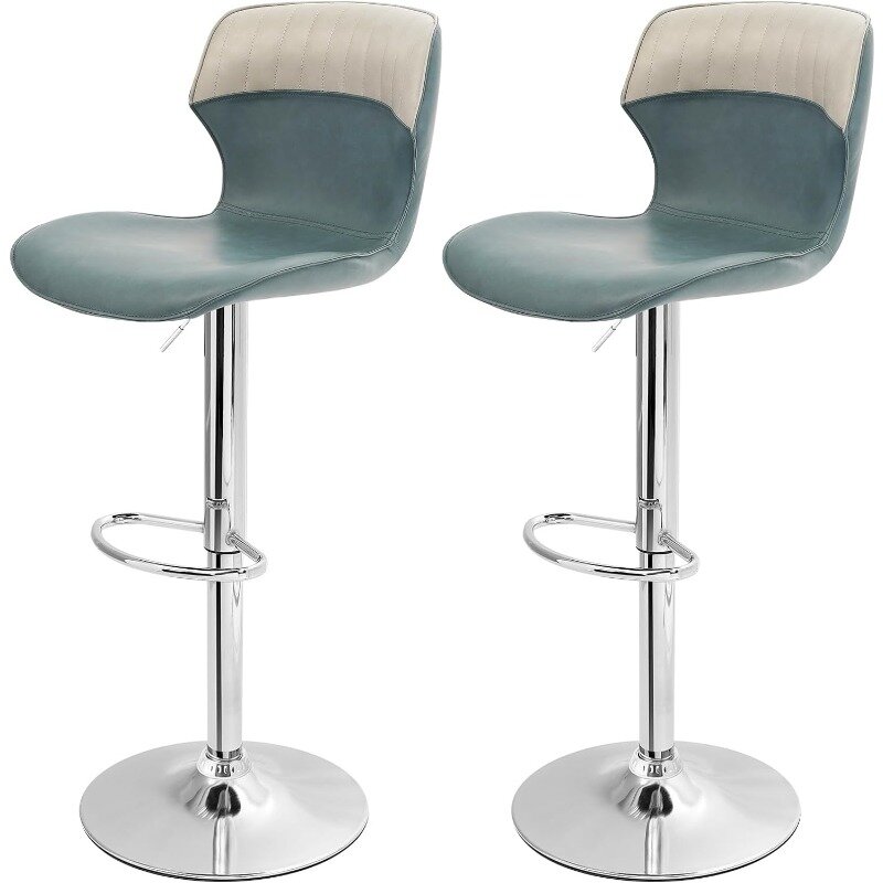 OUTFINE Adjustable Swivel Bar Stool PU Leather Height  Set of 2 with Footrest, Contrast Color and Split Joint Design