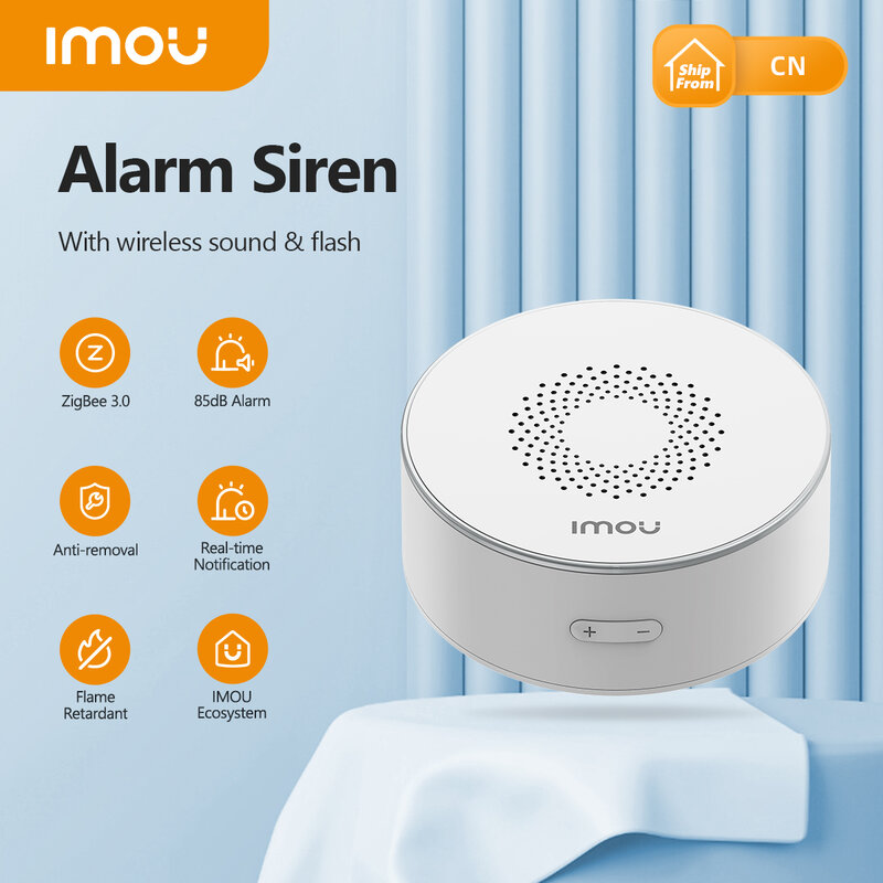 IMOU-WiFi Smart Alarm Siren com Strobe Flash Siren, Longa Resistência para Sistema de Segurança Doméstica, Alto-falante, ZigBee 3.0, 85dB