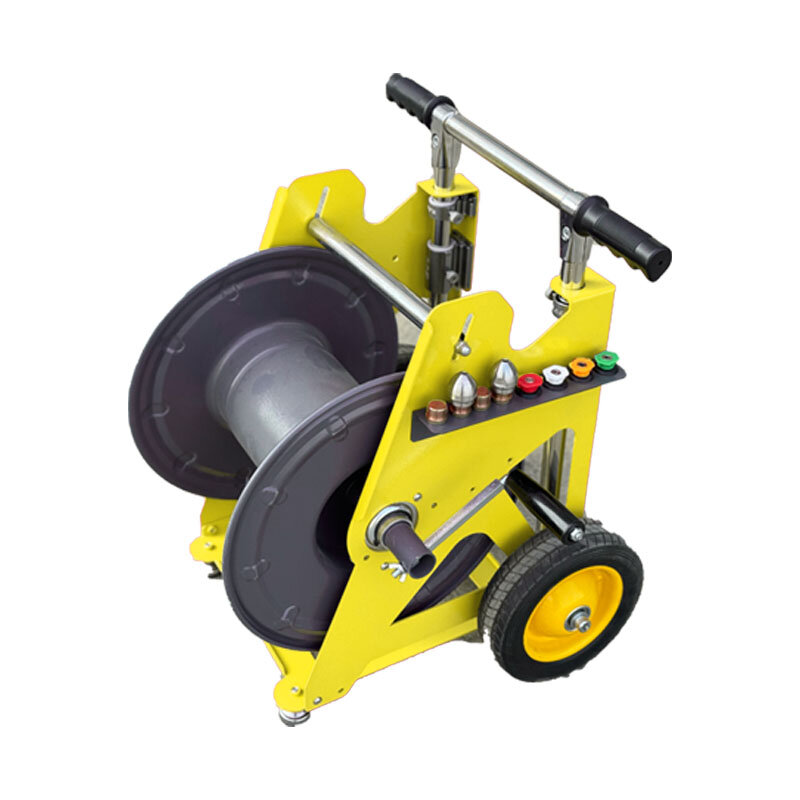 Spray machine coil device, large diameter manual push coil device, sewer cleaning machine, water pipe hose reel