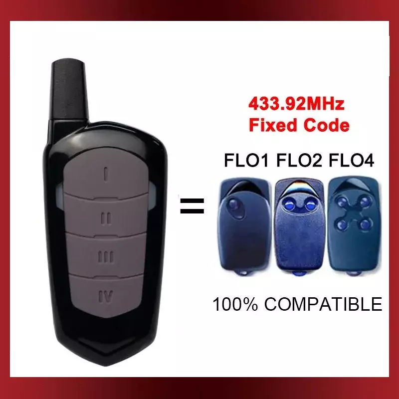 For NICE FLO1 FLO2 FLO4 Garage Door Remote Control Duplicator 433.92MHz Fixed Code Clone Electric Gate Opener Transmitter