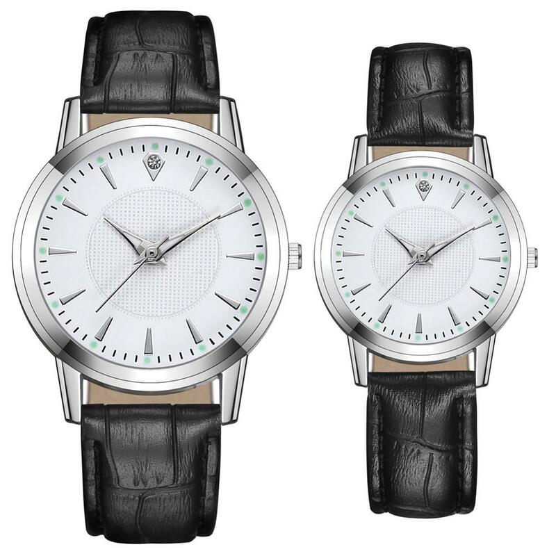 새로운 커플 시계 연인 빛나는 캐주얼 쿼츠 시계 여성 정품 가죽 스트랩 시계 선물 Relogio Feminino 남자 시계