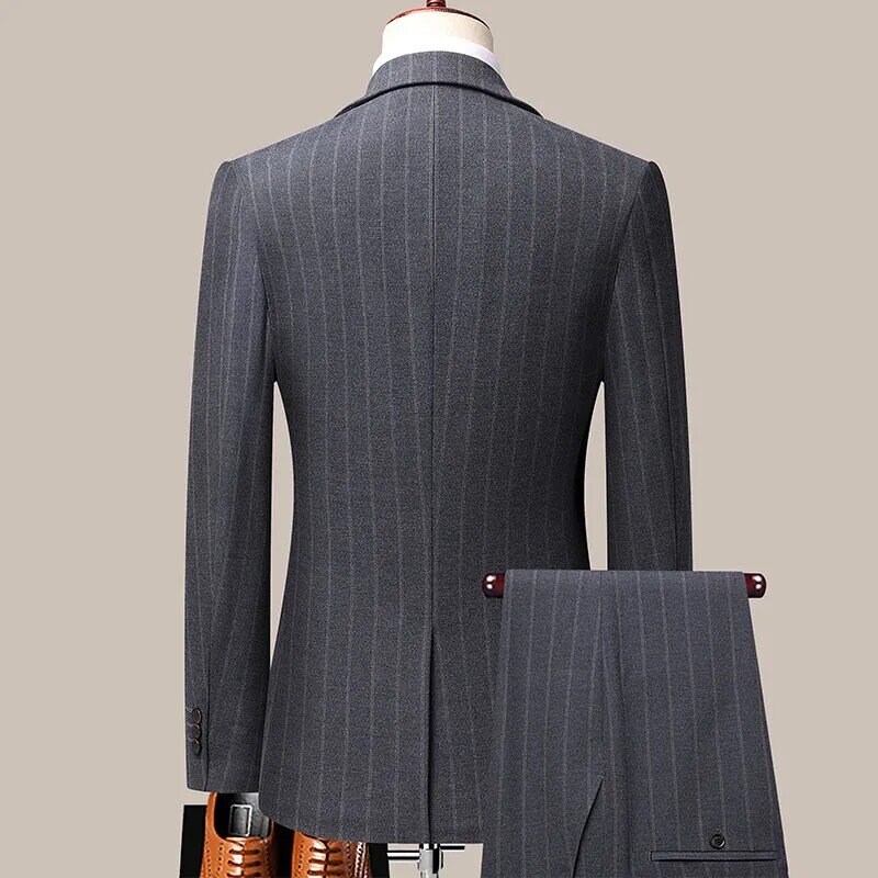 High Quality (Blazer + Trousers) Men British Casual Simple Fashion Wedding Best Man Business Elegant Gentleman Suit Two Piece